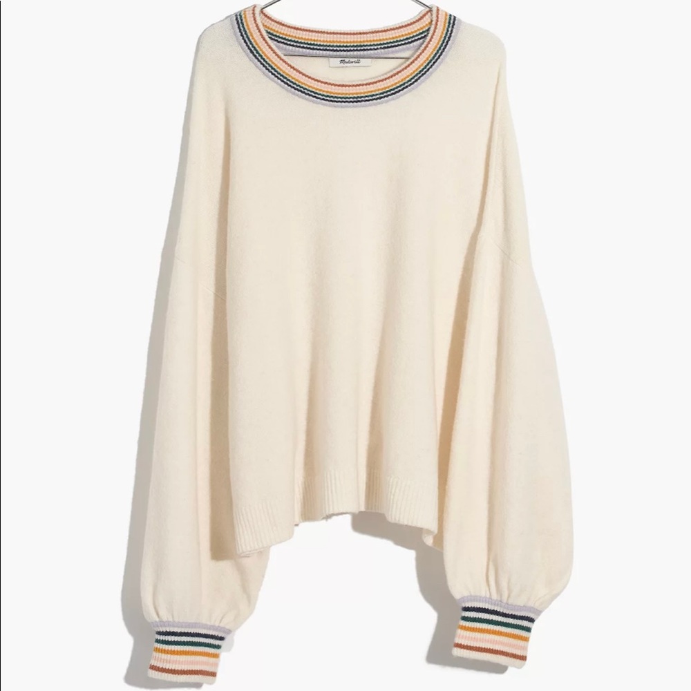 Madewell Rainbow-Trim Gladwell Balloon-Sleeve Pullover Sweater XS